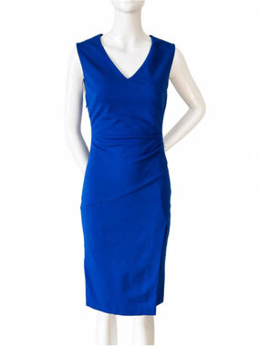 DVF Blue Sheath Dress V-Neck Bodycon Size 4